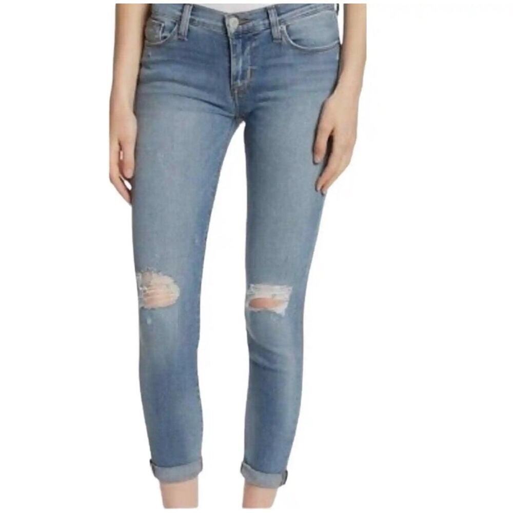 Hudson Women's Harkin Cuffed Skinny Distressed Crop Denim Jeans Size 28 Blue NWT